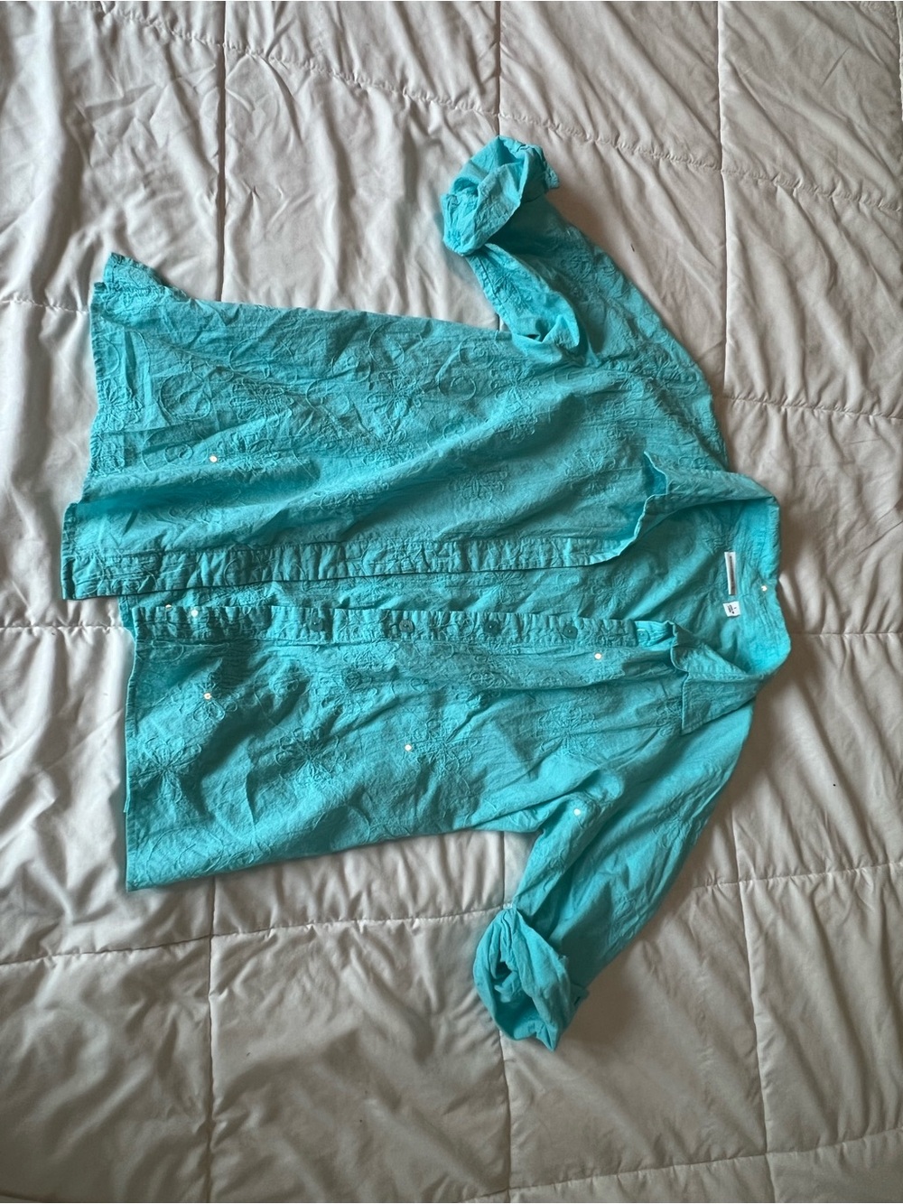 Susan Graver Teal Embroidered Blouse